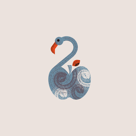 Vector illustration of a stylized apple flamingo with abstract geometric ornament.のイラスト素材