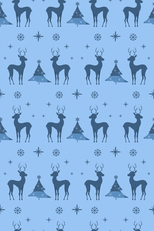 Artistic template for Christmas cards, greetings and corporate invitations with abstract Christmas tree and deers. Stylish graphic design for banner, postcard, poster. Pattern.のイラスト素材