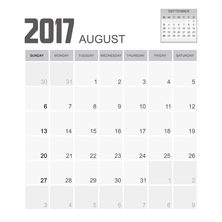 2017 AUGUST Calendar Planner Design.のイラスト素材