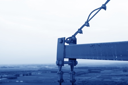 Red metal fasteners, closeup of photo in the wildの写真素材