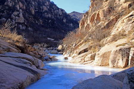 ice-fall in mountains in the wild, north Chinaの写真素材