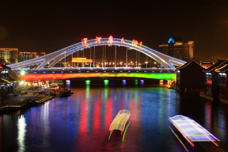 FENGNAN - MAY 11  Architecture landscape at night in a park in a park in HuiFeng Lake Park on May 11, 2013, Fengnan, Hebei Province, China のeditorial素材