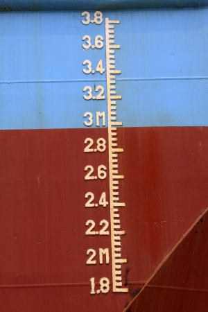 closeup of waterline marked on the ship の写真素材