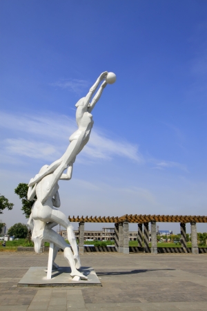 Volleyball Moving sculpture in a park, north chinaのeditorial素材