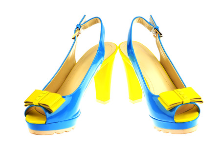 beautiful Women's high-heeled color sandals on a white background