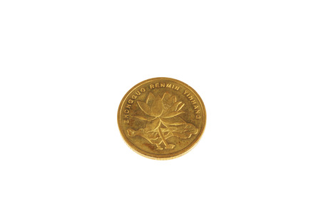 chinese coin on a white background, closeup of photo 