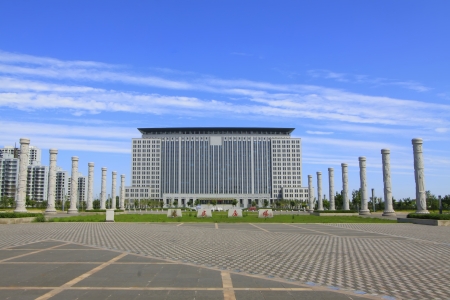square landscape architecture in a park, north chinaの写真素材