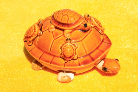 Ceramic turtle furnishing articles, closeup of photoの写真素材