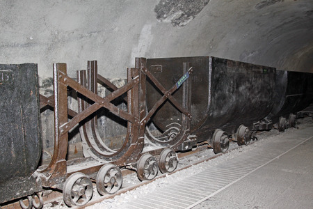 TANGSHAN - OCTOBER 18: The material car in 70 meters underground in the Kailuan national mine park on october 18, 2013, tangshan city, hebei province, China.のeditorial素材