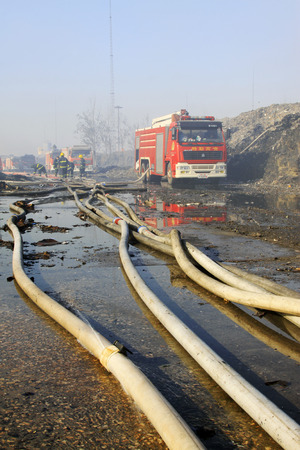 TANGSHAN - NOVEMBER 20: The remote water supply pipeline after the fire, November 20, 2013, tangshan...