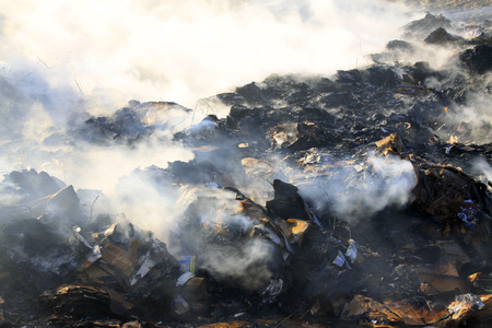 TANGSHAN - NOVEMBER 20: The wet cardboard  not fully burning in the scene of the fire, November 20, 2013, tangshan city, hebei province, China. 
のeditorial素材