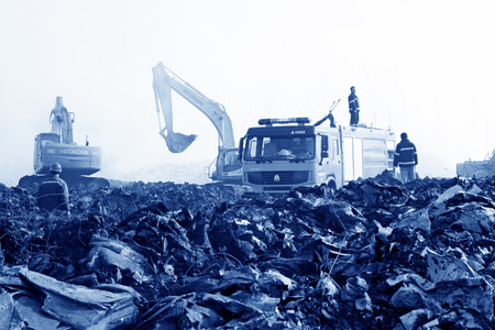 TANGSHAN - NOVEMBER 20: The Fire fighting vehicles and cluttered environment after the fire, November 20, 2013, tangshan city, hebei province, China. 
のeditorial素材
