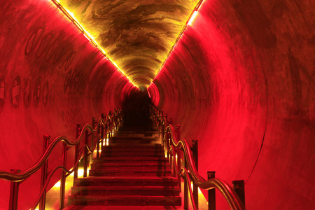 TANGSHAN - NOVEMBER 16: The red underground tunnel in the kailuan national mine park, november 16,...