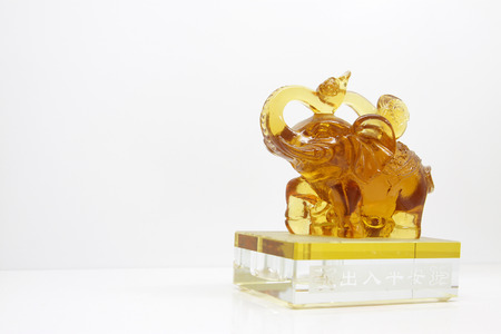 Brown elephant stone carving works in a shopの写真素材