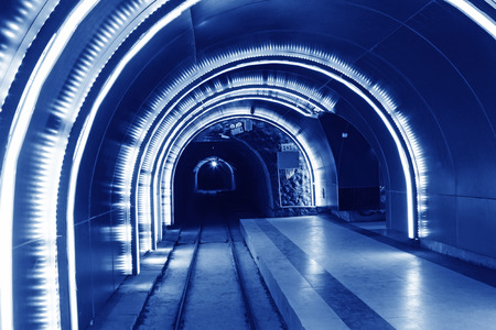 TANGSHAN - NOVEMBER 16: The underground tunnel rail in the kailuan national mine park, november 16, 2013, tangshan, hebei province, china. のeditorial素材