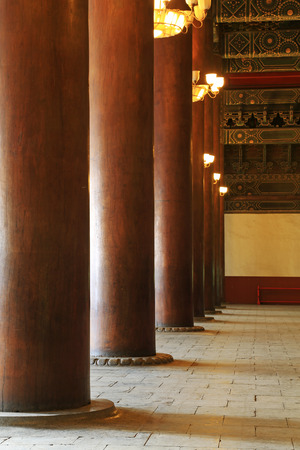 BEIJING - DECEMBER 22: The column and droplight indoors in the Imperial Ancestral Temple, December 22, 2013, Beijing, China. 
 のeditorial素材