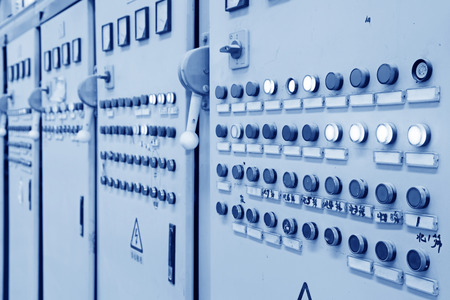 LUANNAN COUNTY - JANUARY 5: The button on the control equipment in a warehouse, in the ZhongTong Ceramics Co., Ltd. January 5, 2014, Luannan county, Hebei Province, China.のeditorial素材