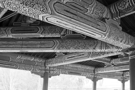 BEIJING - JANUARY 17: The colored paintings on the beams in the temple of heaven, on January 17,...