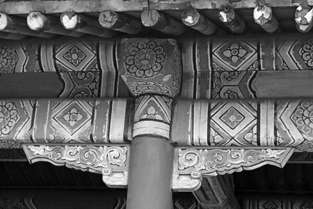 : The colored paintings on the beams in the temple of heaven, Beijing, China. 
の写真素材