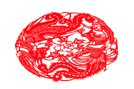 traditional Chinese paper-cut folk art works, in shops, on April 24, 2014, Luanan county, hebei, China.  
のeditorial素材
