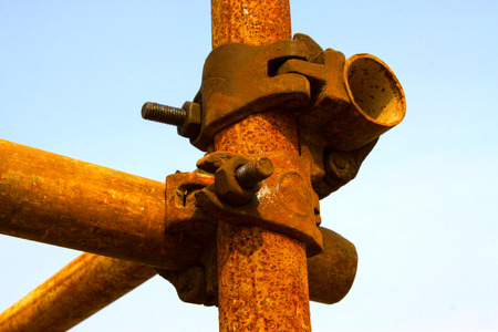 oxidation rusty steel tube scaffold, closeup of photoの写真素材