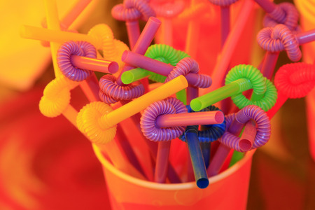 Color drinking straw, closeup of photoの写真素材