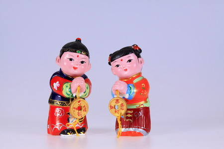 ancient Chinese children Clay sculpture, traditional arts and craftsの写真素材