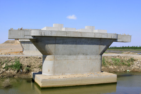 unfinished concrete pouring bridge pier, closeup of photoの写真素材
