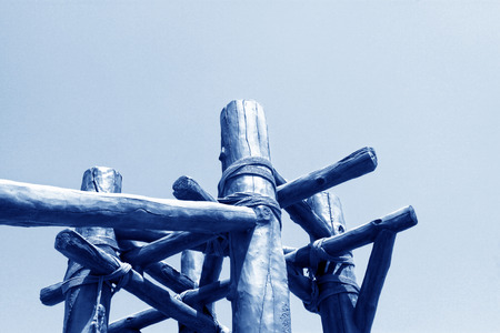 wooden stick and rope landscape architecture, closeup of photoの写真素材