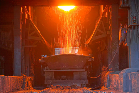 TANGSHAN - JUNE 18: converter dumping steel slag in iron and steel co., on June 18, 2014, Tangshan...