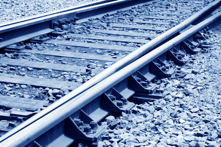 closeup of railway tracks, traditional types railway trackの写真素材