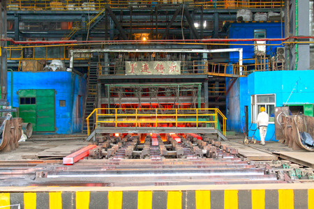 TANGSHAN - JUNE 20: continuous casting machine in a steel plant, on June 20, 2014, Tangshan city, Hebei Province, Chinaのeditorial素材