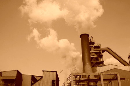 metallic chimney in the factory, closeup of photoのeditorial素材