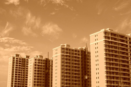 Building under the blue sky, closeup of photo