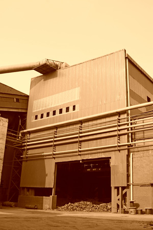 pipe outside the blue workshop, closeup of photoのeditorial素材