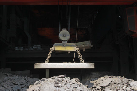 Electromagnet equipment in a steel mill, closeup of photo