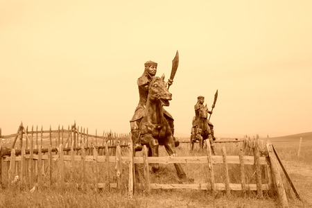 WULANBUTONG GRASSLAND - JULY 19: Knight sculpture in the WuLanBuTong grassland on July 19, 2014, Inner Mongolia autonomous region, China. のeditorial素材