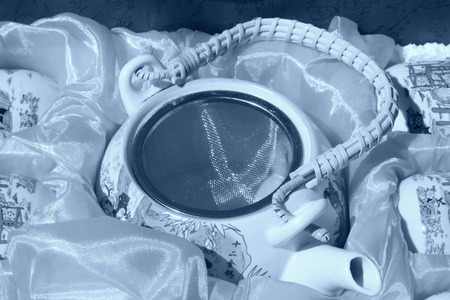 ceramic tea set in a shop, closeup of photoのeditorial素材