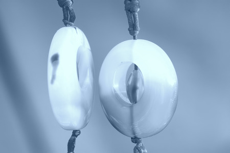 fine jade pendant in a shop, closeup of photoの写真素材