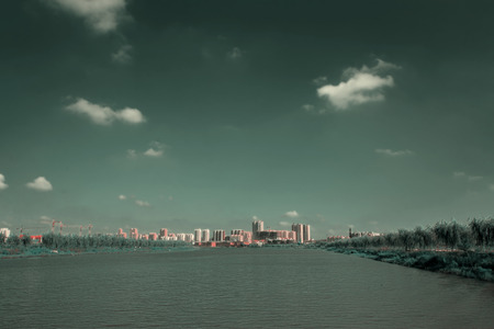 Urban landscape in the autumn, closeup of photo, Chinaの写真素材