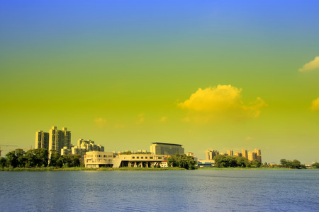 Urban landscape in the autumn, closeup of photo, Chinaの写真素材