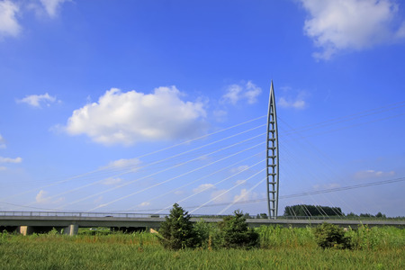 bridge lasso bracket under blue sky, closeup of photoの写真素材