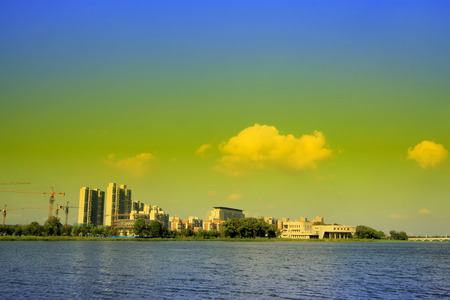 Urban landscape in the autumn, closeup of photo, Chinaの写真素材