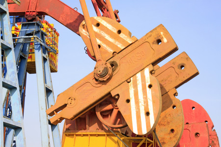 Balance parts of beam pumping unit, closeup of photoのeditorial素材