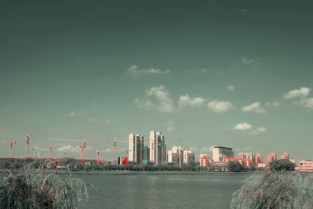 Urban landscape in the autumn, closeup of photo, Chinaの写真素材