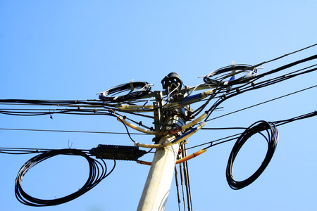 Power facilities under the blue sky, closeup of photo