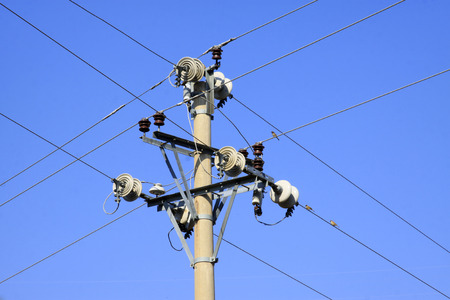 Power facilities under the blue sky, closeup of photo