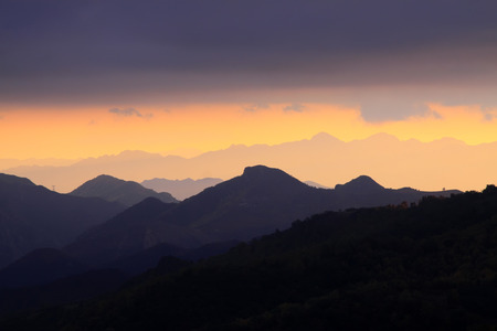 Mountain scenery in the morning, closeup of photoの写真素材