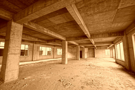unfinished concrete cast-in-situ hall, closeup of photo