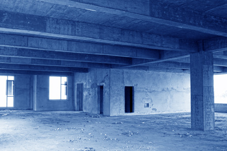 unfinished concrete cast-in-suit hall, closeup of photoのeditorial素材